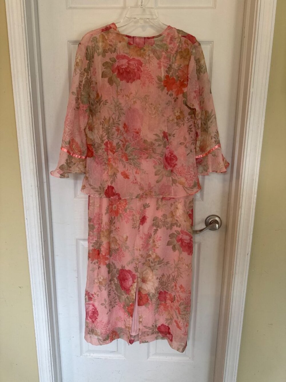 Vintage 90s Miss Dorby Pink Floral Sleeveless Midi Dress Jacket Sheer Lined 12 - Picture 7 of 14